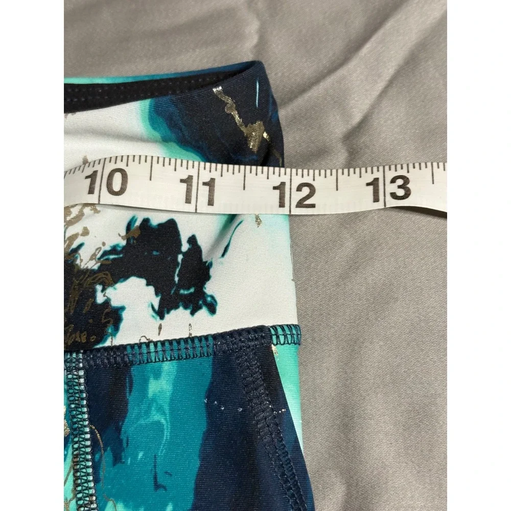 Old Navy Active PowerSoft Leggings Blue Marble Gold Foil High Rise Women L 10-12